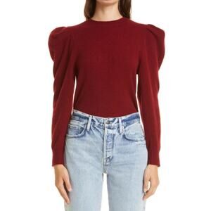 Frame Women's Cashmere Sweater Puff Shoulder Red Size Large Retails $428
